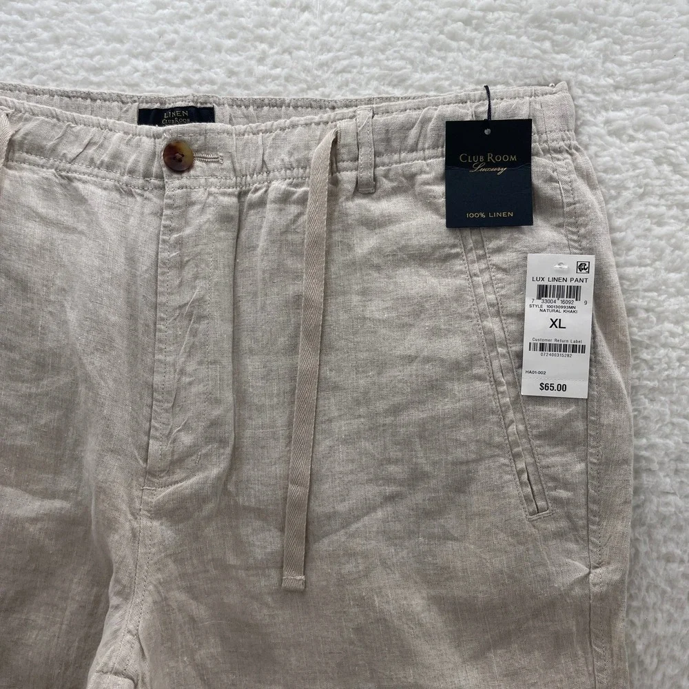 Club Room Pants Mens XL Beige Linen Drawstring Luxury Beach Summer Preppy Casual